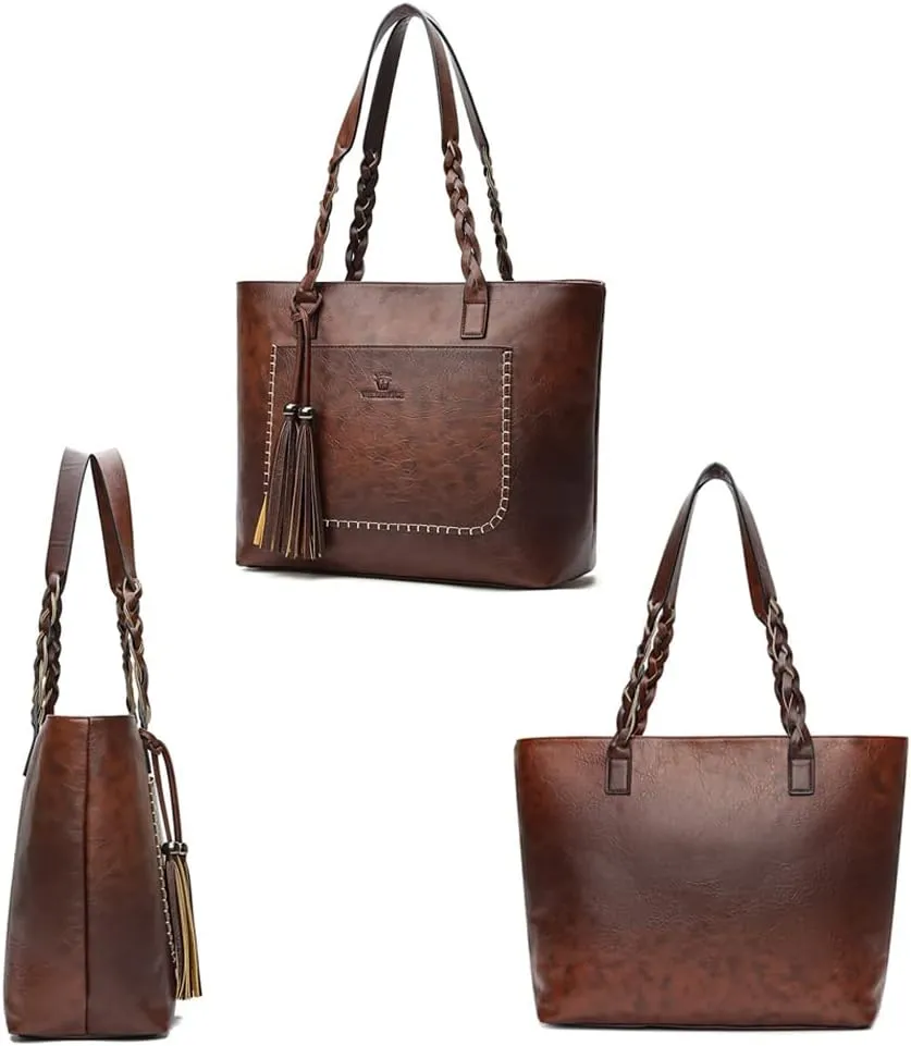 Yohora Tote Bag for Women Leather Hobo Shoulder Bag Large Capacity Work Top Handle Handbag with Tassle