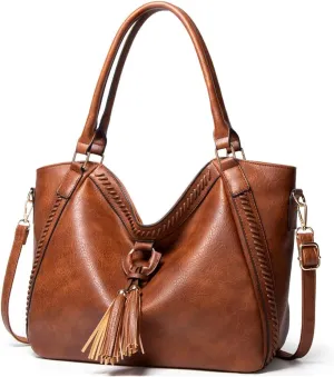 Yohora Womens Tote Shoulder Bag Leather Hobo Purse Large Top Handle Handbag with Tassels