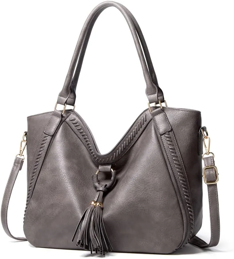 Yohora Womens Tote Shoulder Bag Leather Hobo Purse Large Top Handle Handbag with Tassels