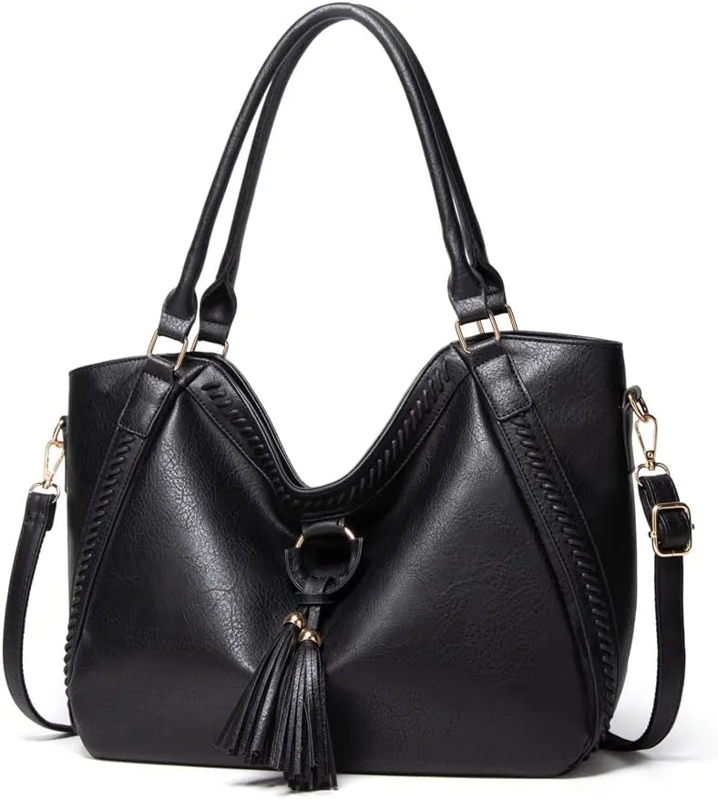 Yohora Womens Tote Shoulder Bag Leather Hobo Purse Large Top Handle Handbag with Tassels