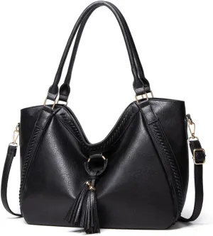 Yohora Womens Tote Shoulder Bag Leather Hobo Purse Large Top Handle Handbag with Tassels