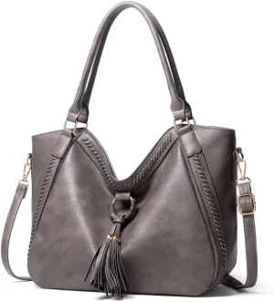 Yohora Womens Tote Shoulder Bag Leather Hobo Purse Large Top Handle Handbag with Tassels