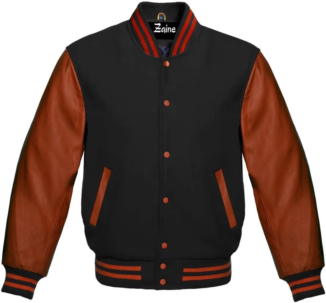Zaine Enterprises The Best Men's Varsity Basketball Jackets Lettermen Baseball Bomber Jacket in Wool and Leather
