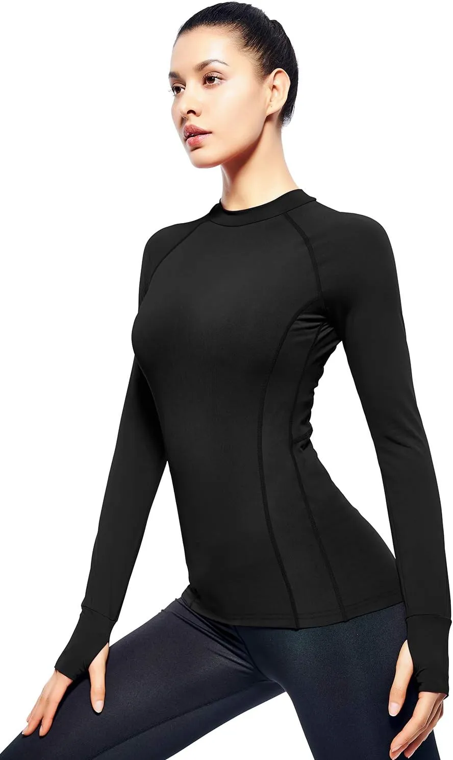 Zengjo Womens Mock Neck Athletic Top Long Sleeve Workout Shirts with Thumb Holes