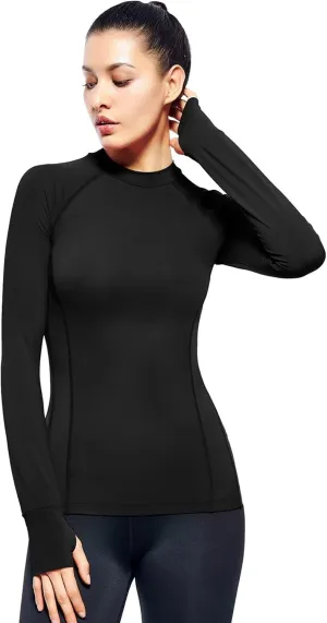 Zengjo Womens Mock Neck Athletic Top Long Sleeve Workout Shirts with Thumb Holes