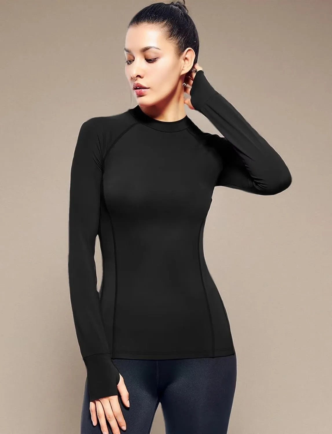 Zengjo Womens Mock Neck Athletic Top Long Sleeve Workout Shirts with Thumb Holes