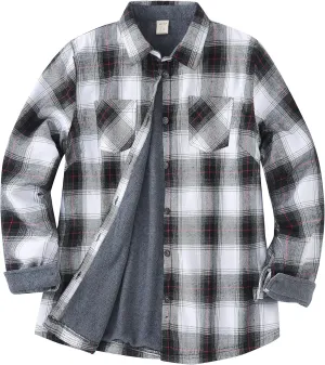 ZENTHACE Women's Thermal Fleece Lined Plaid Button Down Flannel Shirt Jacket