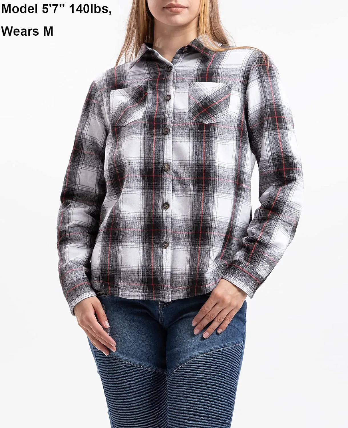 ZENTHACE Women's Thermal Fleece Lined Plaid Button Down Flannel Shirt Jacket