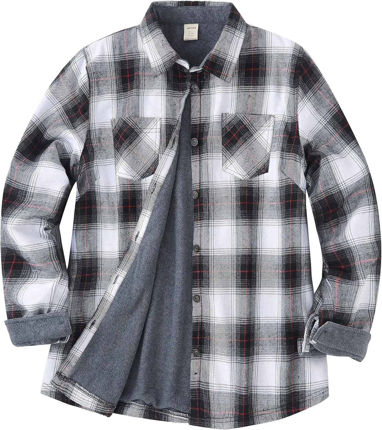 ZENTHACE Women's Thermal Fleece Lined Plaid Button Down Flannel Shirt Jacket