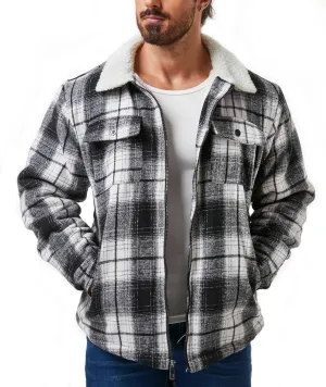ZITY Mens Flannel Jacket Lapel Full Zip Up Fleece Plaid Sherpa Lined Coat
