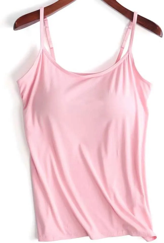 Zylioo Womens Modal Padded Built-in-Bra Tanks Tops Crew Neck Wireless Bra Camisole Casual Slim-Fit Shirts Tee Plus Size