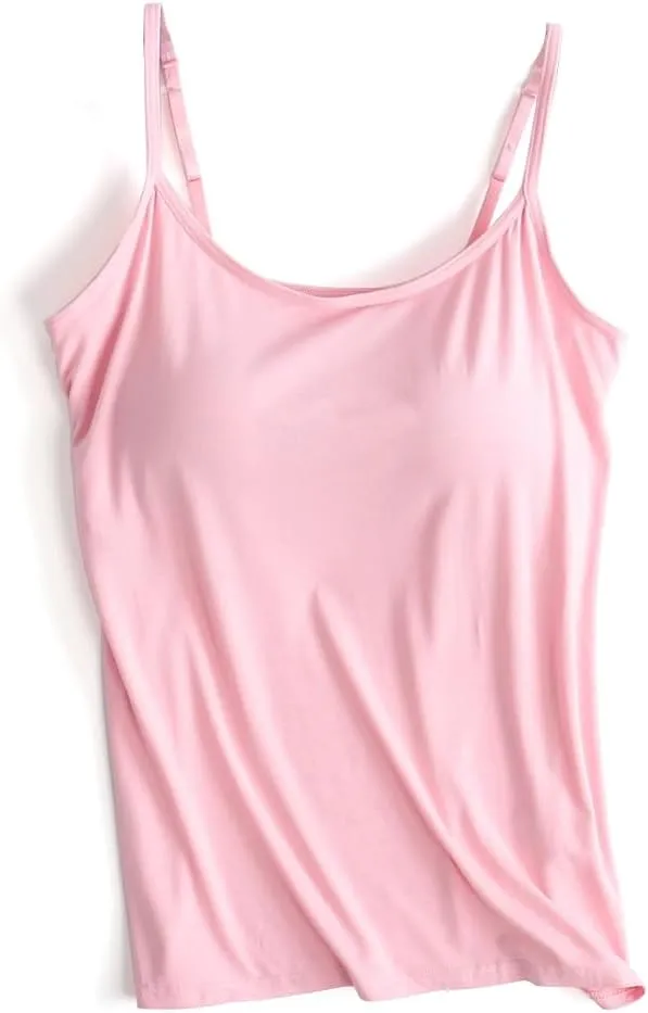 Zylioo Womens Modal Padded Built-in-Bra Tanks Tops Crew Neck Wireless Bra Camisole Casual Slim-Fit Shirts Tee Plus Size