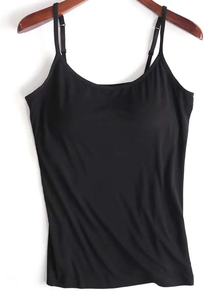 Zylioo Womens Modal Padded Built-in-Bra Tanks Tops Crew Neck Wireless Bra Camisole Casual Slim-Fit Shirts Tee Plus Size