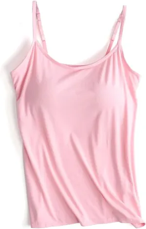Zylioo Womens Modal Padded Built-in-Bra Tanks Tops Crew Neck Wireless Bra Camisole Casual Slim-Fit Shirts Tee Plus Size